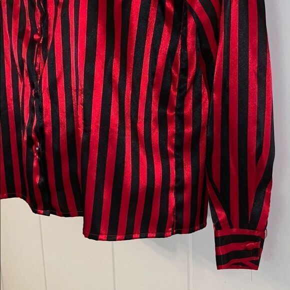 Vtg 80s/90s Yves St Clair red/black striped top - Picture 3 of 7